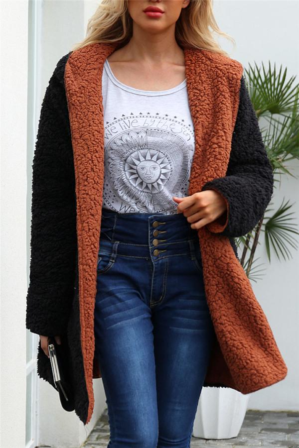 Drune | Faux Lammwoll Dicke Jacke Lila/schwarz