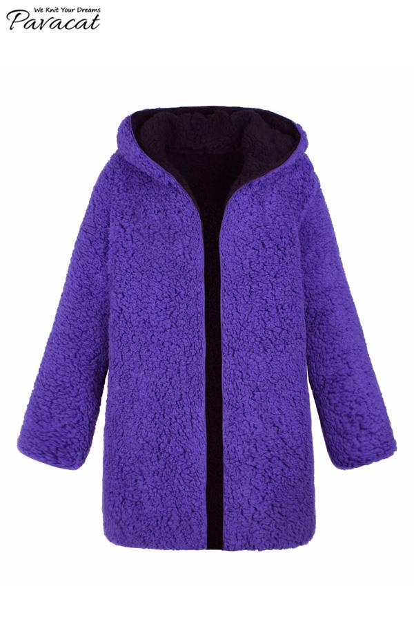 Drune | Faux Lammwoll Dicke Jacke Lila/schwarz