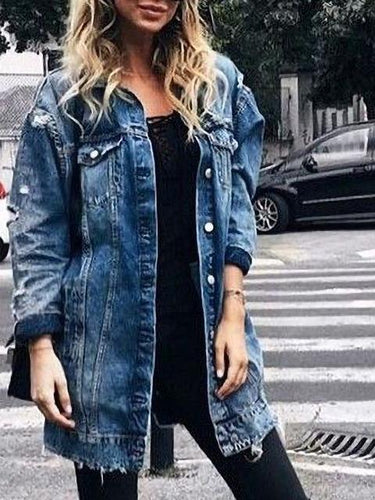 Drune | Ripped Boyfriend Lange Denim Jacke