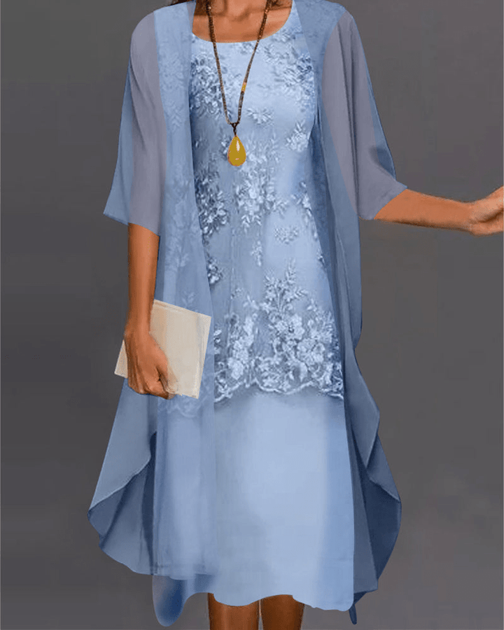 DruneDamen Kleid Elegantes Chiffon Midi Kleid In Zwei Teilen