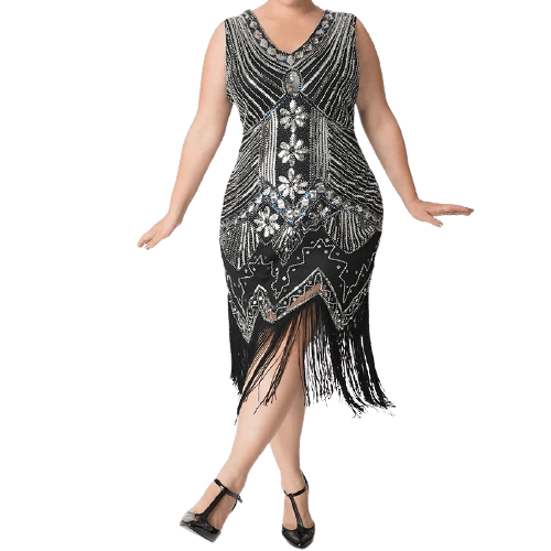 Drune | Gatsby Kleid Große Größe Silber