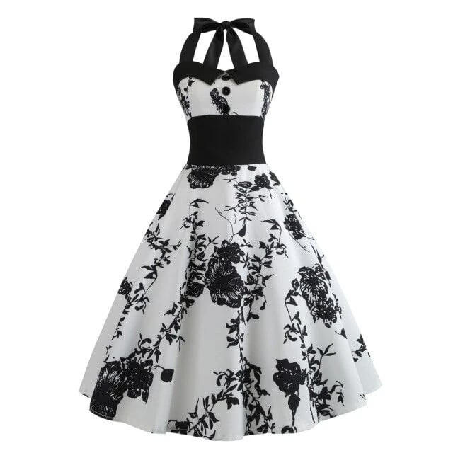 Drune | Vintage Kleid Pin-Up Schwarze Blumen