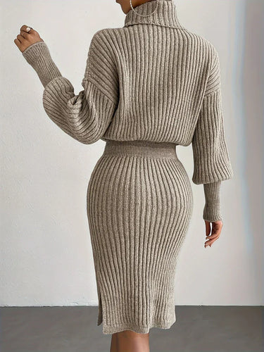 Drune | Strick Damen Satz mit Rollkragenpullover und Midi Rock