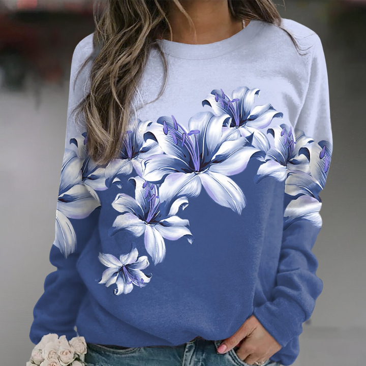 Drune | Sweatshirt Weiches Atmungsaktives Material Bequeme Passform Floral Print Lange Ärmel