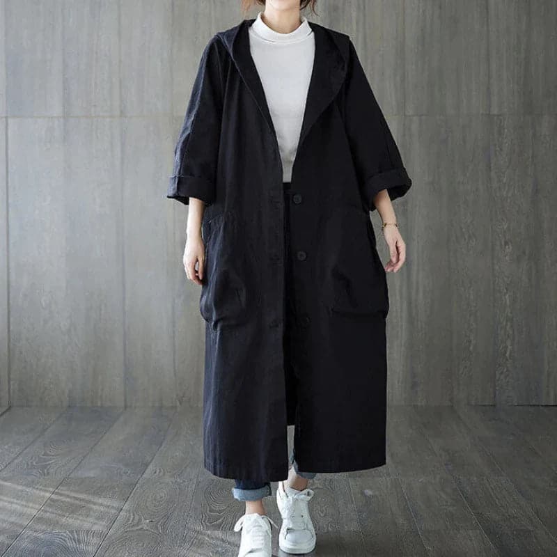 Drune | Trenchcoat Übergröße Lange Länge Mit Kapuze Große Taschen