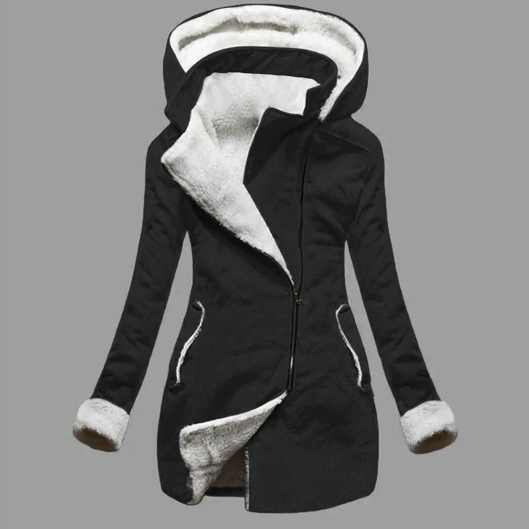 Drune | Damen Glatte Kapuzenjacke mit Seiteneingrifftaschen