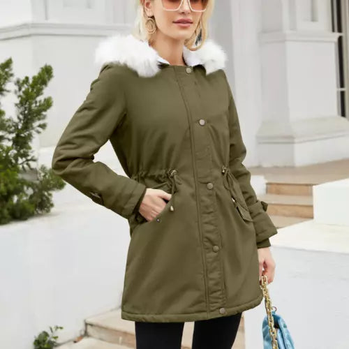 Drune | Eleganter gepolsterter Baumwollmantel mit Kapuze für Damen
