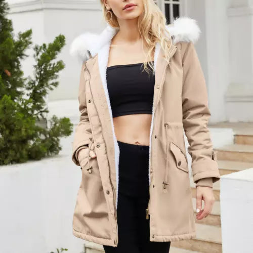 Drune | Eleganter gepolsterter Baumwollmantel mit Kapuze für Damen