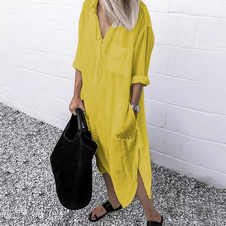 Drune | Lockeres Langes Kleid mit Langen Ärmeln und Seitentaschen Kleid