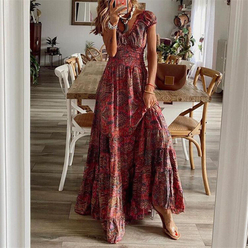 Drune | Taille-Knautschende Lange Kleid In Bohemian Stil