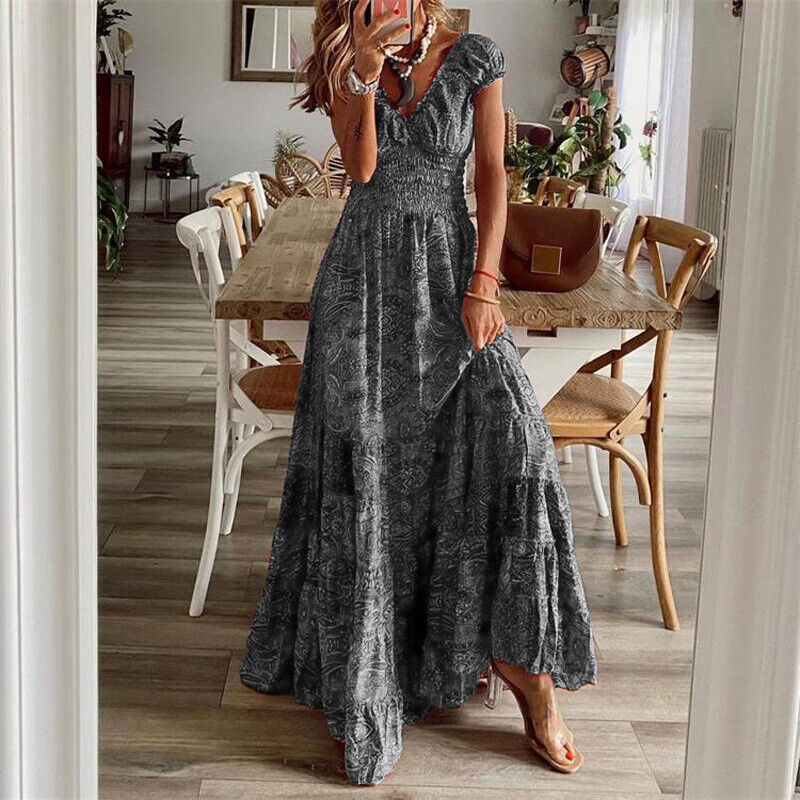 Drune | Taille-Knautschende Lange Kleid In Bohemian Stil