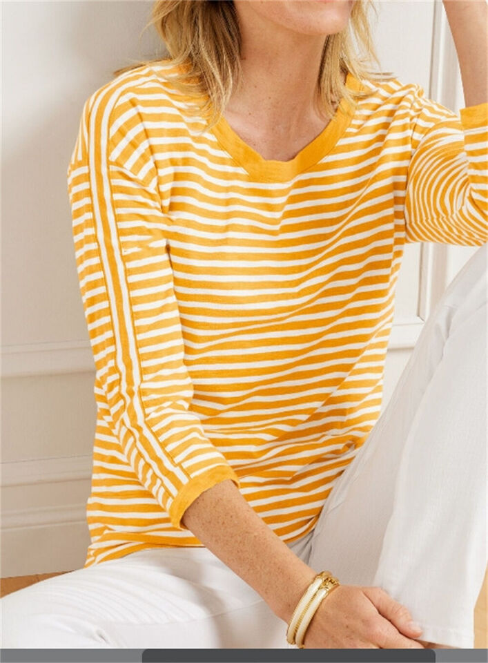 Drune | Orange, Marineblau und Weiß Gestreifter Langarmpullover