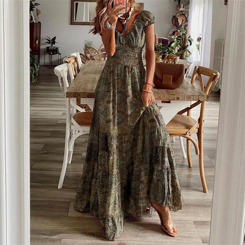 Drune | Taille-Knautschende Lange Kleid In Bohemian Stil