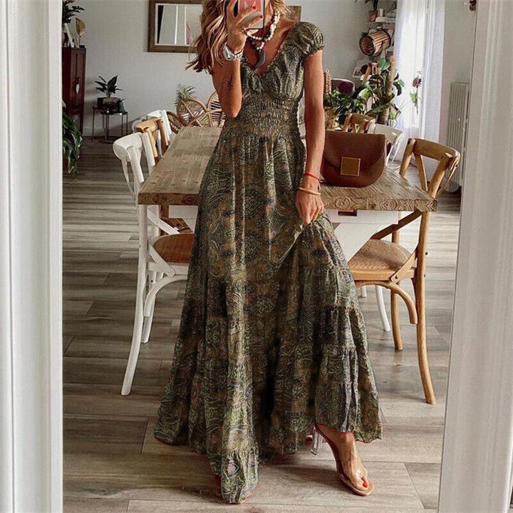 Drune | Taille-Knautschende Lange Kleid In Bohemian Stil