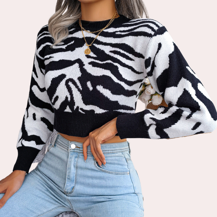 Drune | Cropped Sweater mit Zebra-muster Strick Trendy und Komfortabel