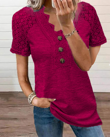 Drune | Damen T-Shirt mit kurzen Ärmeln und Spitze
