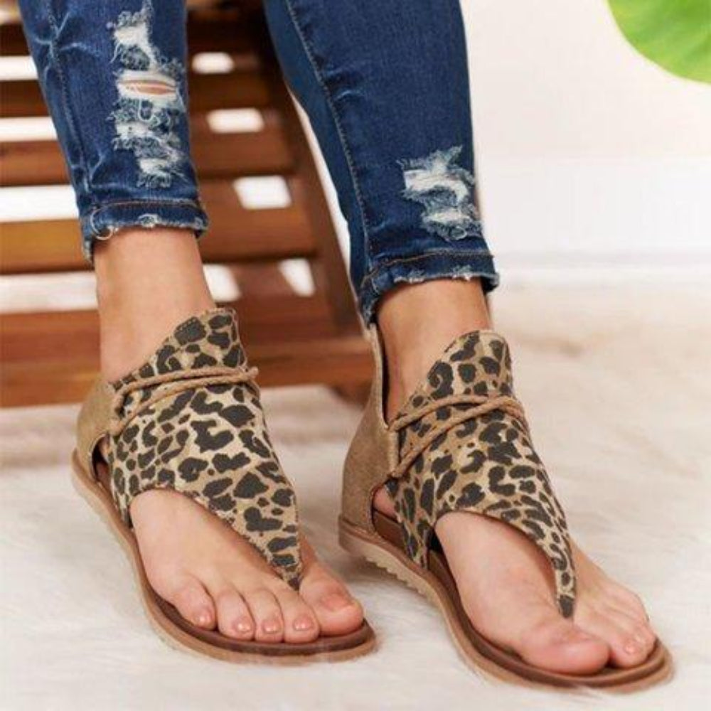 Drune | Sandalen Flache Sohle Bohemia Leopard Schlange Zebra