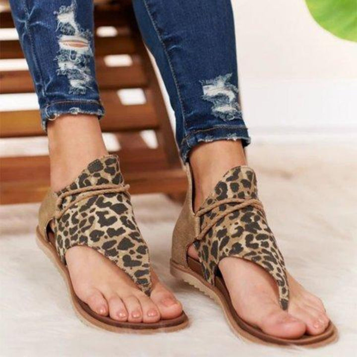 Drune | Sandalen Flache Sohle Bohemia Leopard Schlange Zebra