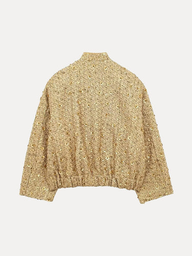 Drune | Damen Bomberjacke mit goldenen Pailletten und relaxed Fit für Party- oder Freizeitgebrauch