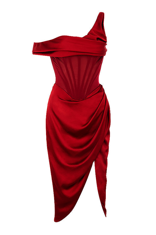 Drune | Asymmetrisch drapiertes Midi-Korsettkleid