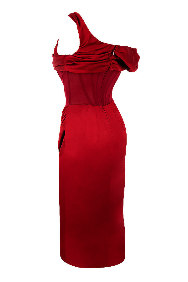 Drune | Asymmetrisch drapiertes Midi-Korsettkleid