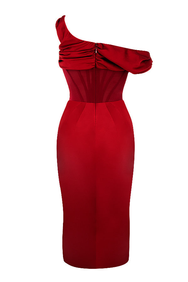 Drune | Asymmetrisch drapiertes Midi-Korsettkleid