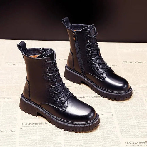 Drune | High Top Stiefel Kunstleder Kunstfell Gefüttert Schnürung Seitlicher Reißverschluss Rutschfeste Sohle