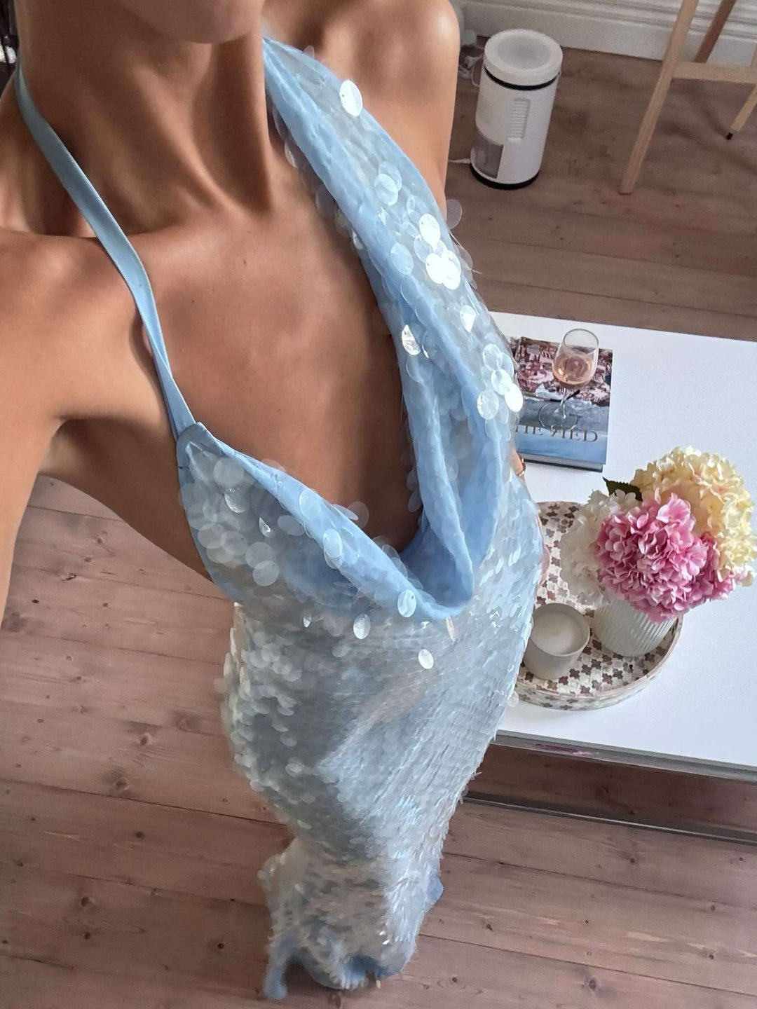 Drune | Pailletten Maxi Kleid für Damen mit Halsband