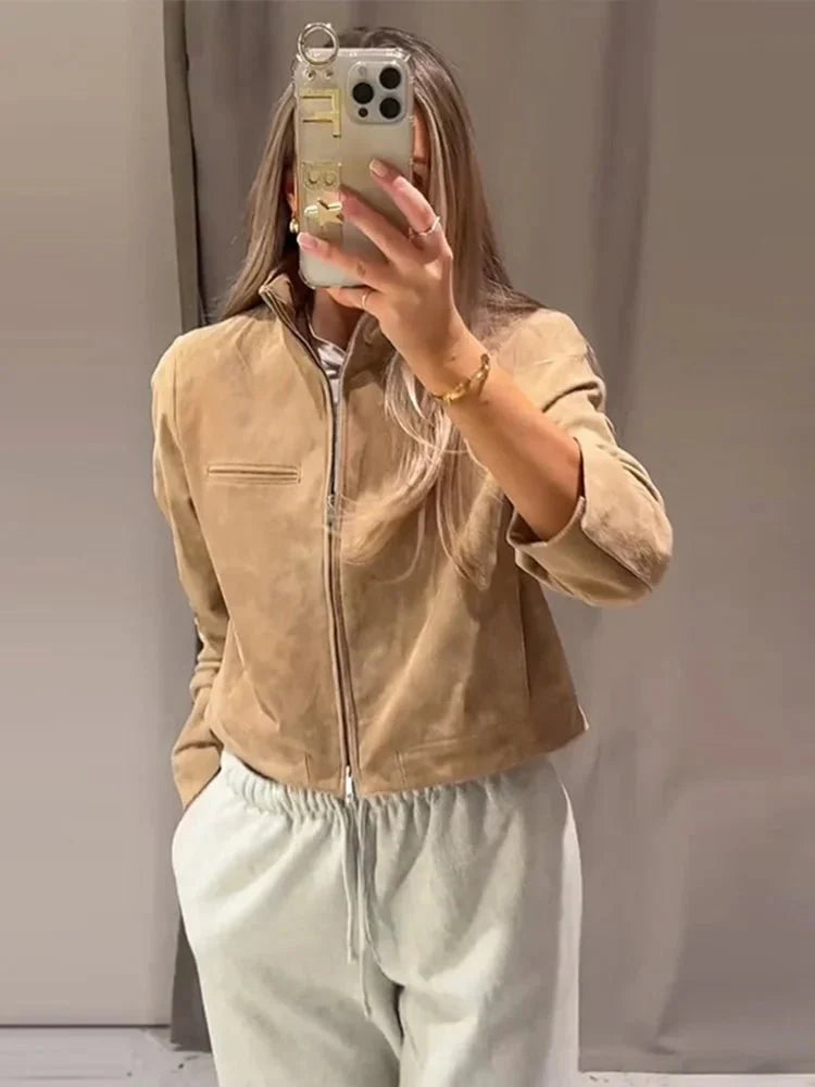 Drune | Wildlederjacke mit Stehkragen