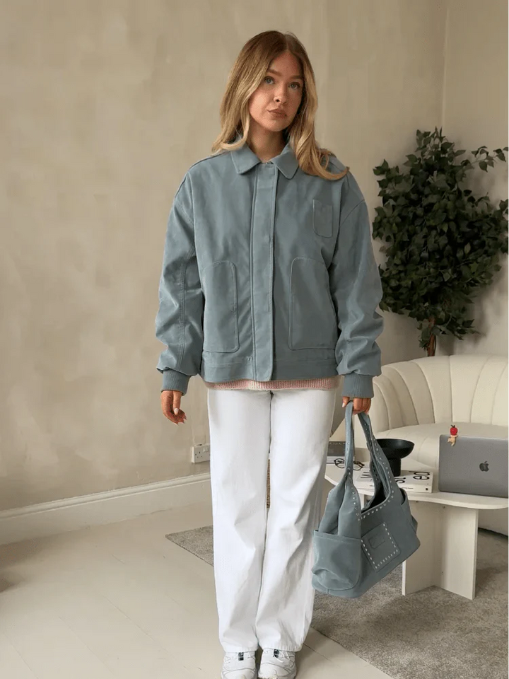 Drune | Babyblaue Wildleder Bomberjacke