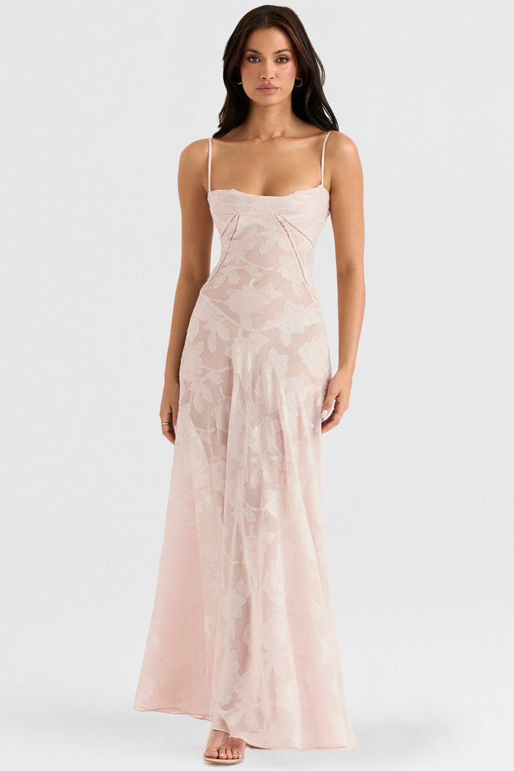 Retro Cremefarbene Maxi Kleid Mit Spitzeneinsatz hinten