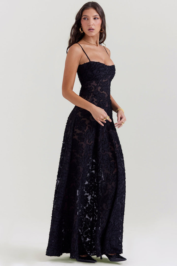 Retro Cremefarbene Maxi Kleid Mit Spitzeneinsatz hinten
