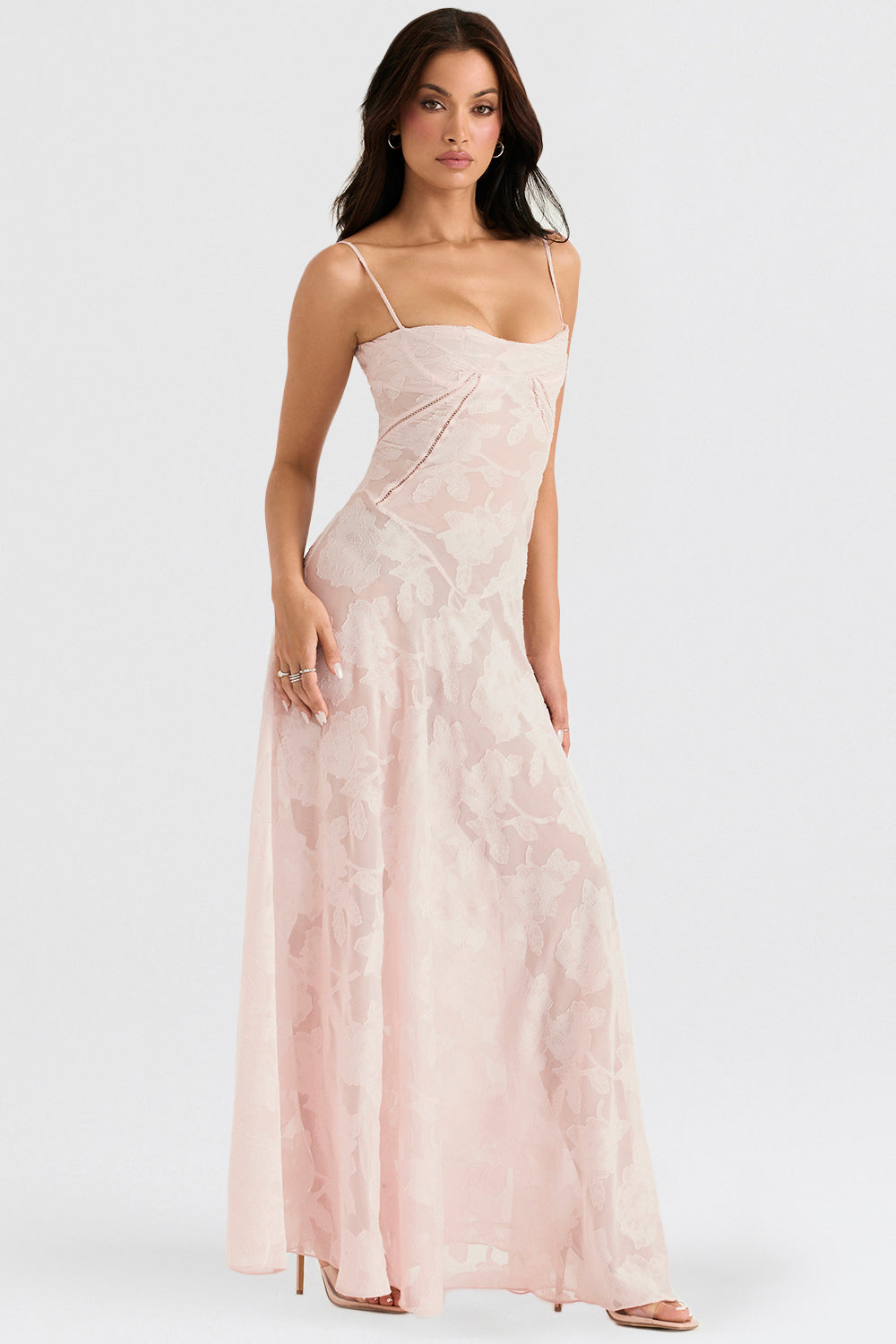 Retro Cremefarbene Maxi Kleid Mit Spitzeneinsatz hinten