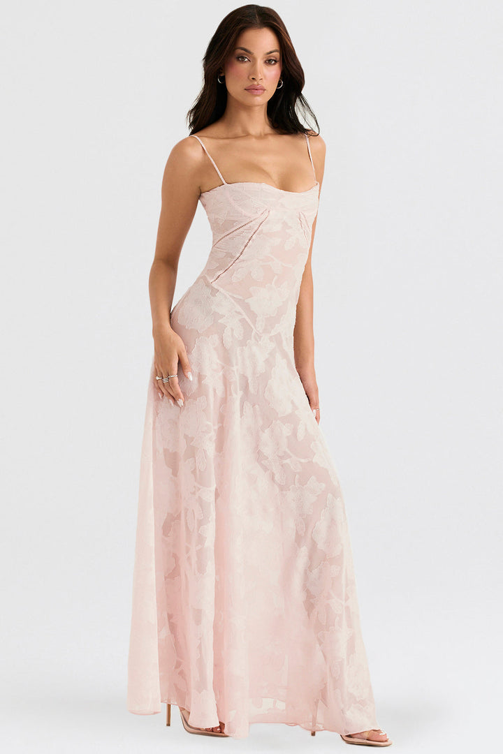 Retro Cremefarbene Maxi Kleid Mit Spitzeneinsatz hinten