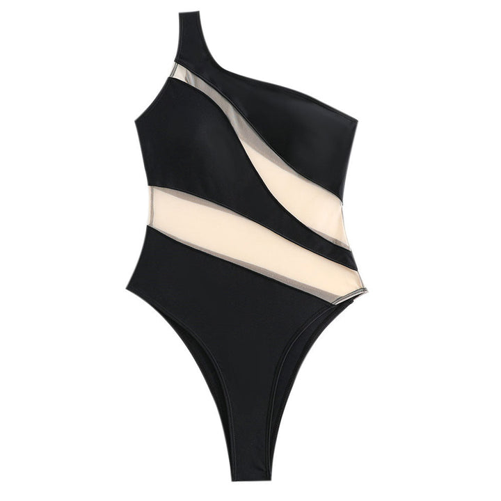 Drune | Sexy Cheeky Durchsichtiger Mesh Panel Ein Schulter Brasilianischer Einteiler Badeanzug