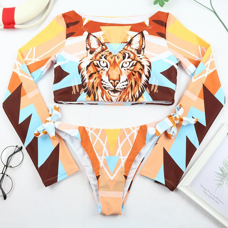 Drune | Sexy Langarm Bikini Badeanzug Badebekleidung Bikini Satz Strandbekleidung Schwimmbekleidung