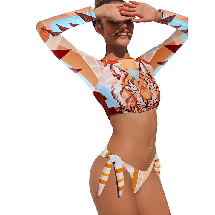 Drune | Sexy Langarm Bikini Badeanzug Badebekleidung Bikini Satz Strandbekleidung Schwimmbekleidung