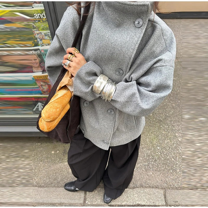 Drune | Wollmischung Jacke mit Hohem Kragen und Knöpfen