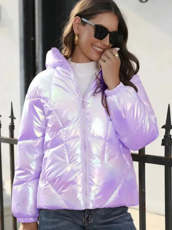 Drune | Glänzende Kapuzen Damen Parka Jacke