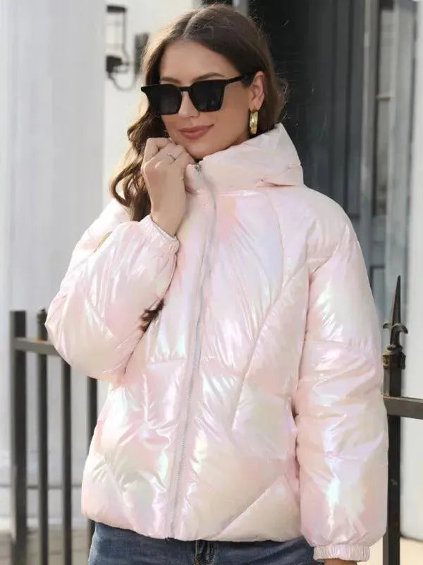 Drune | Glänzende Kapuzen Damen Parka Jacke