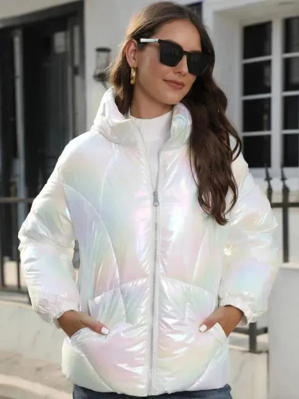 Drune | Glänzende Kapuzen Damen Parka Jacke