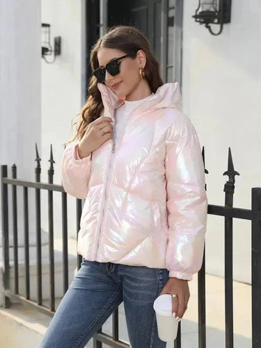Drune | Glänzende Kapuzen Damen Parka Jacke