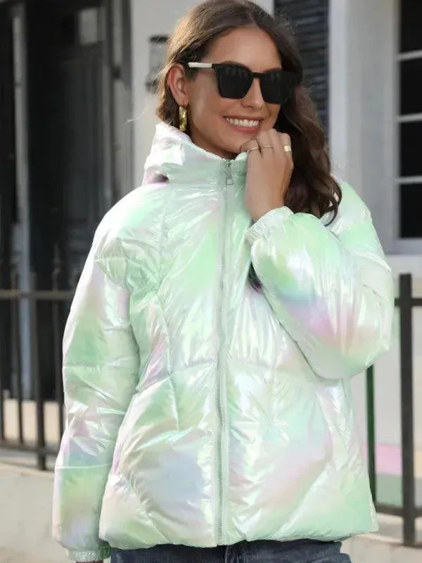Drune | Glänzende Kapuzen Damen Parka Jacke