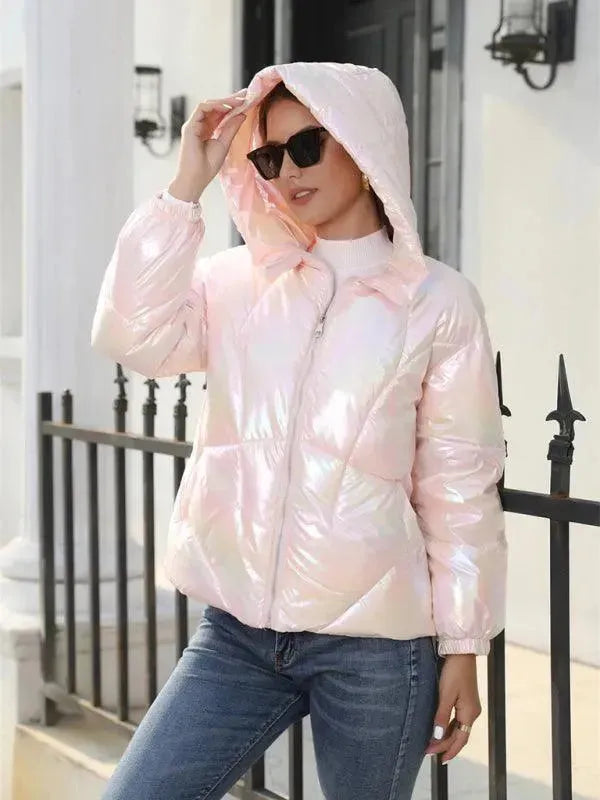 Drune | Glänzende Kapuzen Damen Parka Jacke