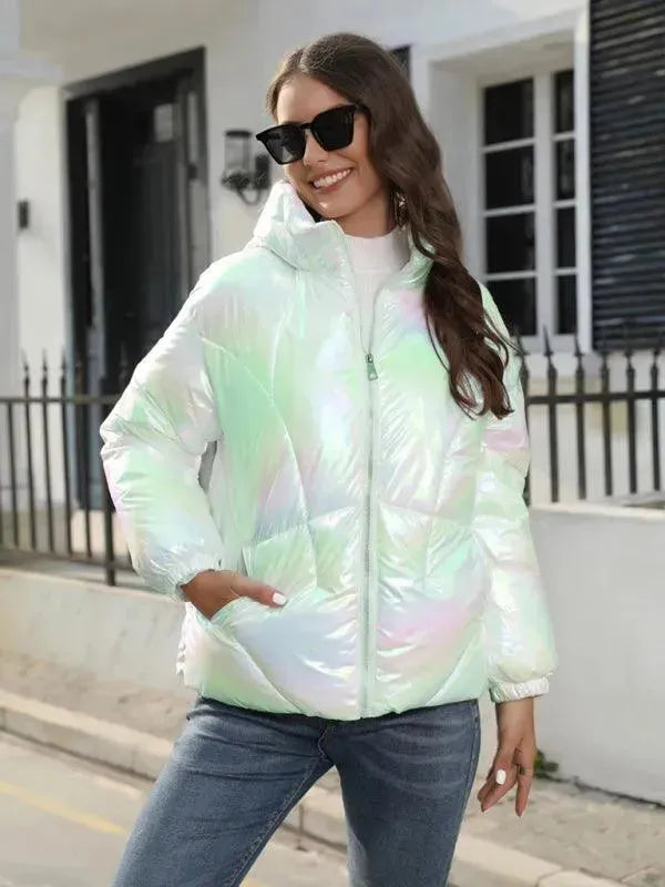 Drune | Glänzende Kapuzen Damen Parka Jacke