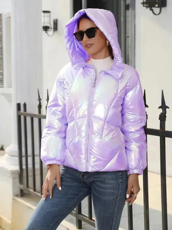 Drune | Glänzende Kapuzen Damen Parka Jacke
