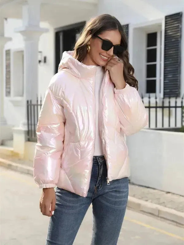 Drune | Glänzende Kapuzen Damen Parka Jacke