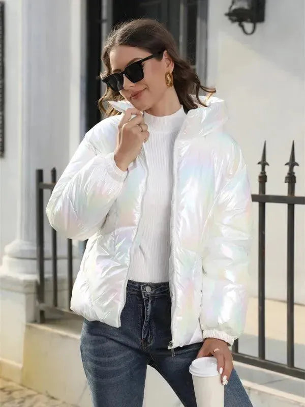 Drune | Glänzende Kapuzen Damen Parka Jacke
