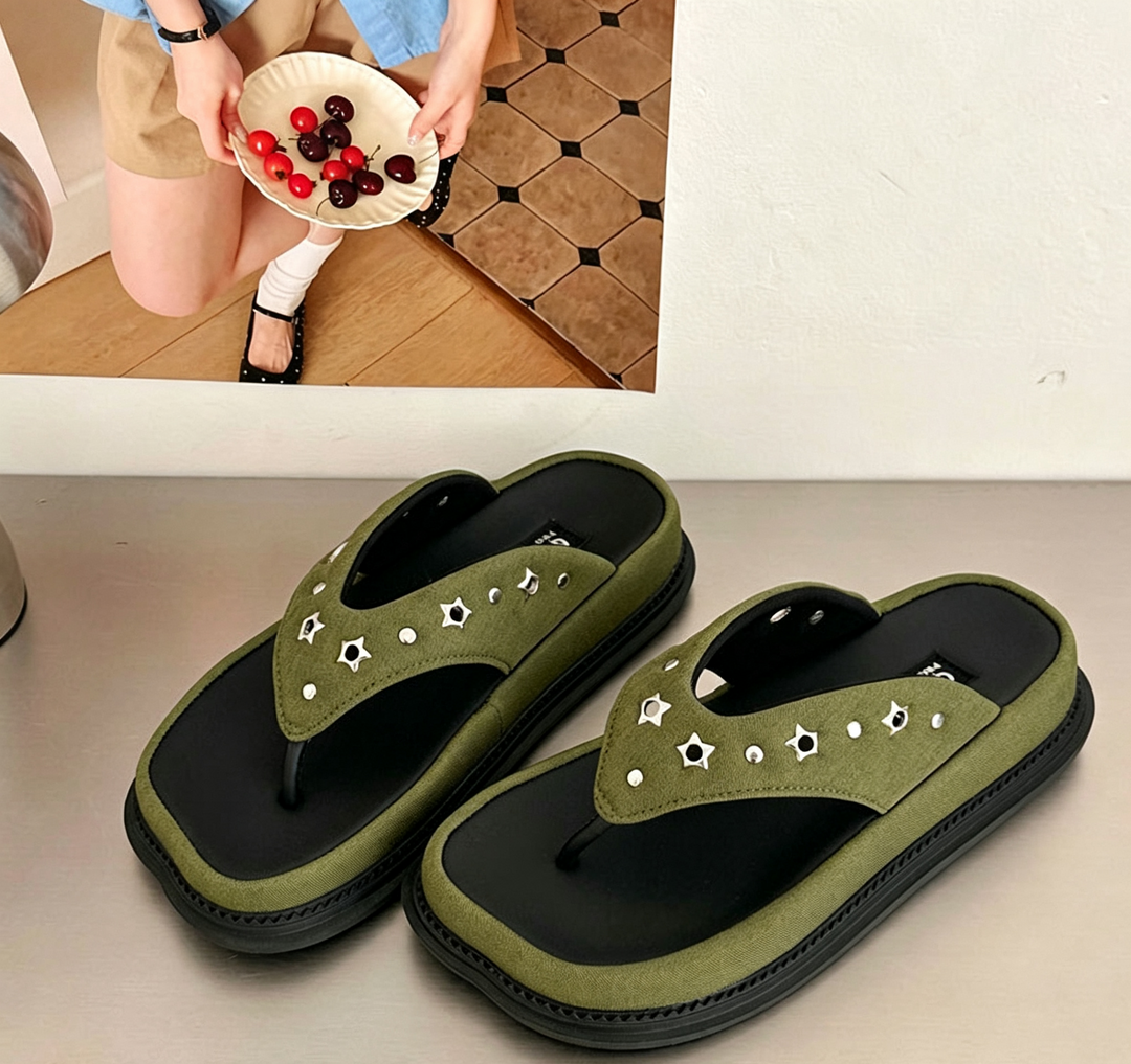 Damen modische Zehentrenner-Sandalen mit luxuriösem Nieten-Detail Drune