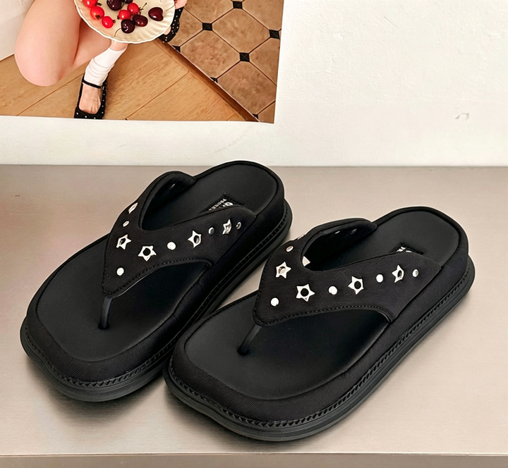 Damen modische Zehentrenner-Sandalen mit luxuriösem Nieten-Detail Drune